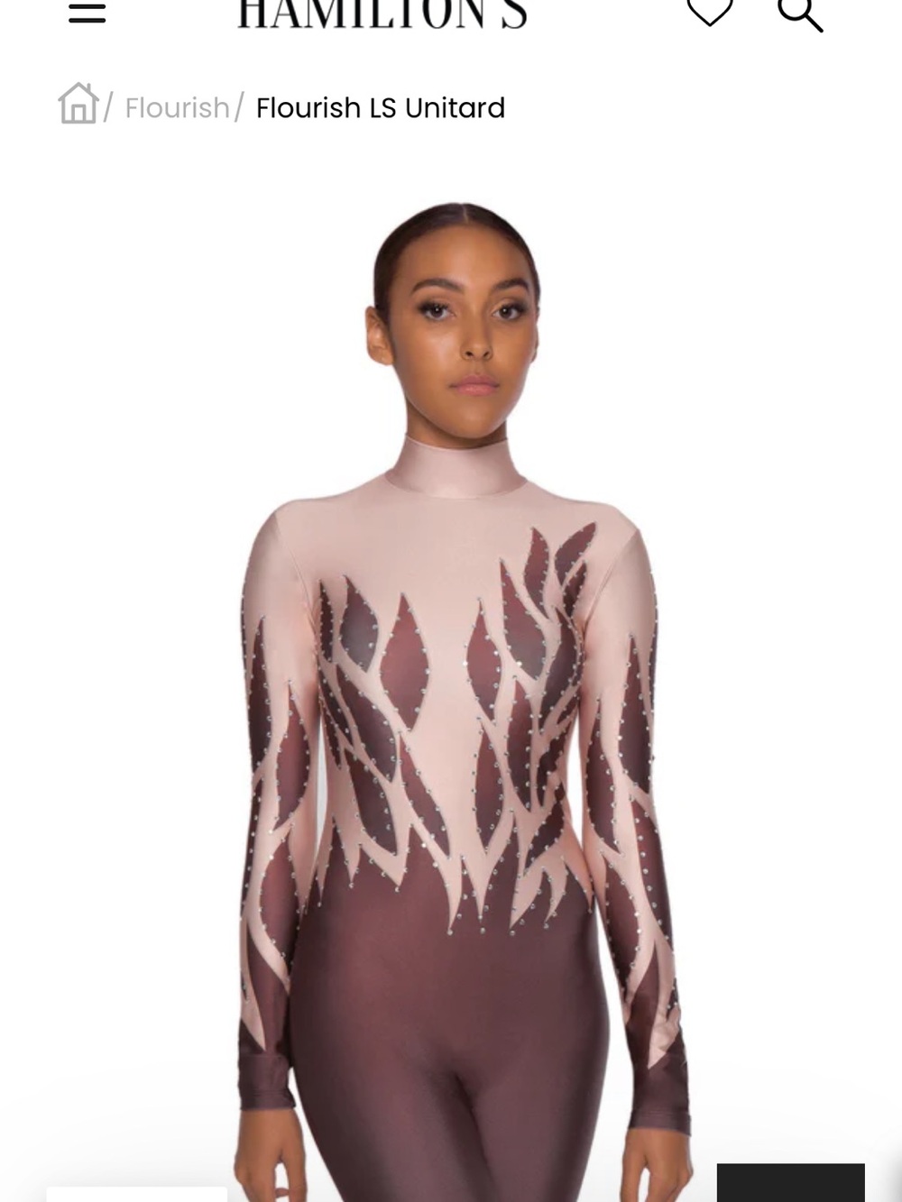 DanceInked Flourish LS Unitard dance costume in Blush & Brown